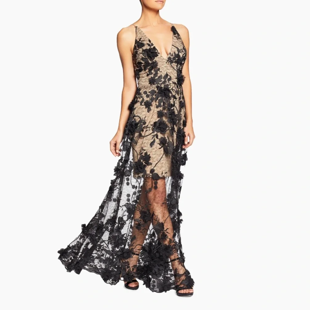 Dress the Population Sidney Black Floral Lace bodycon sheer lace XXS Maxi Dress - Picture 16 of 16
